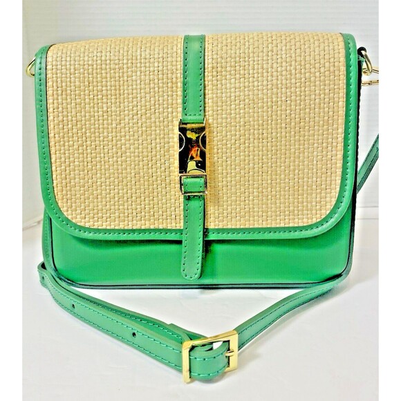Valentina Handbags - Valentina Fiore Genuine Leather Made in Italy Green  Crossbody Shoulder Handbag
